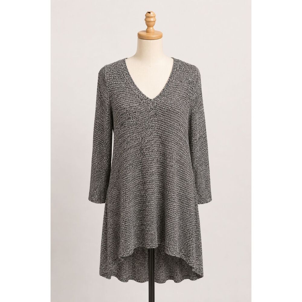 Eileen Fisher V Neck Tunic Top Swing Sweater Brown Knit Linen Size Large Cozy